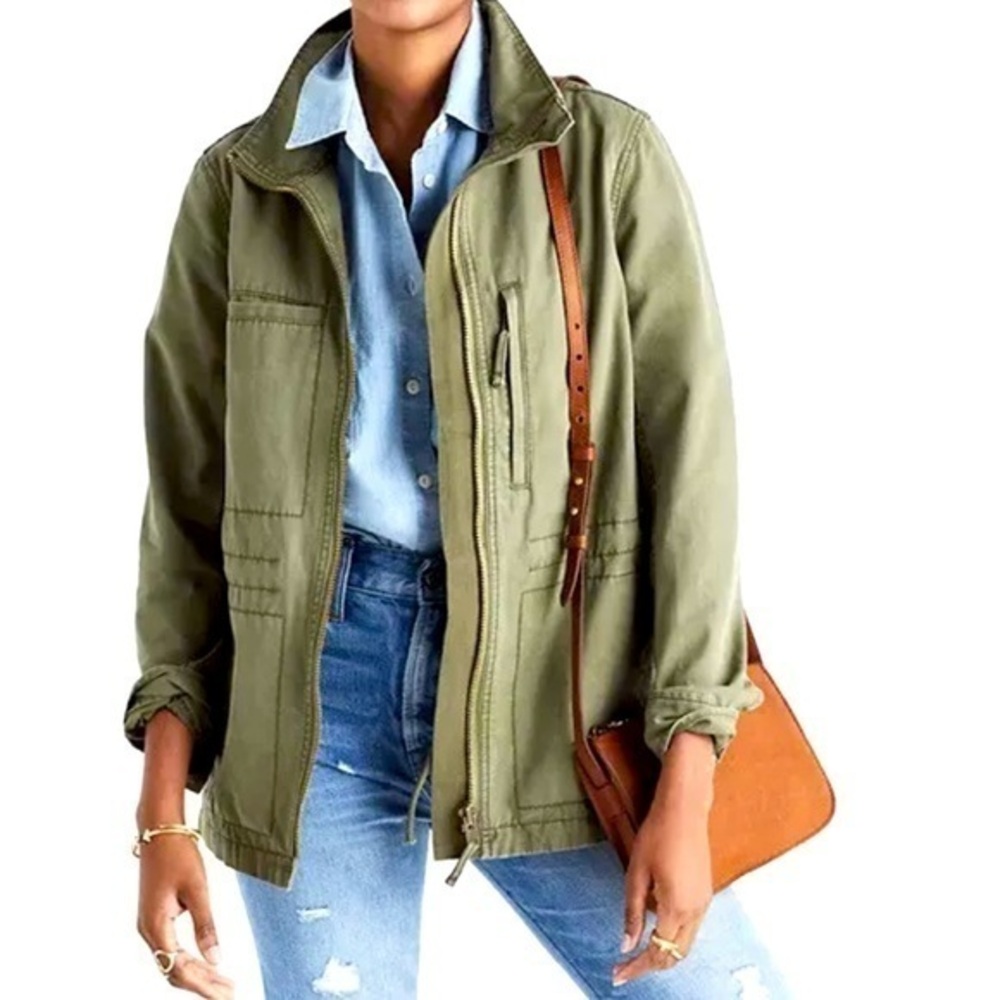 Madewell Sz S Fleet Jacket Olive Green Cotton Full Zip Military Anorak Shacket